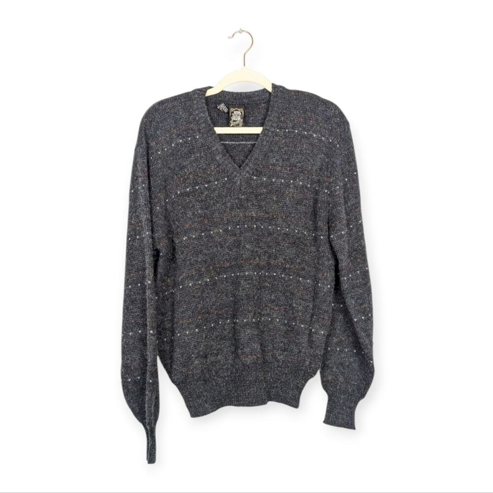 Kennington California Vintage Grey Multicolor V-Neck Long Sleeve Sweater Size M